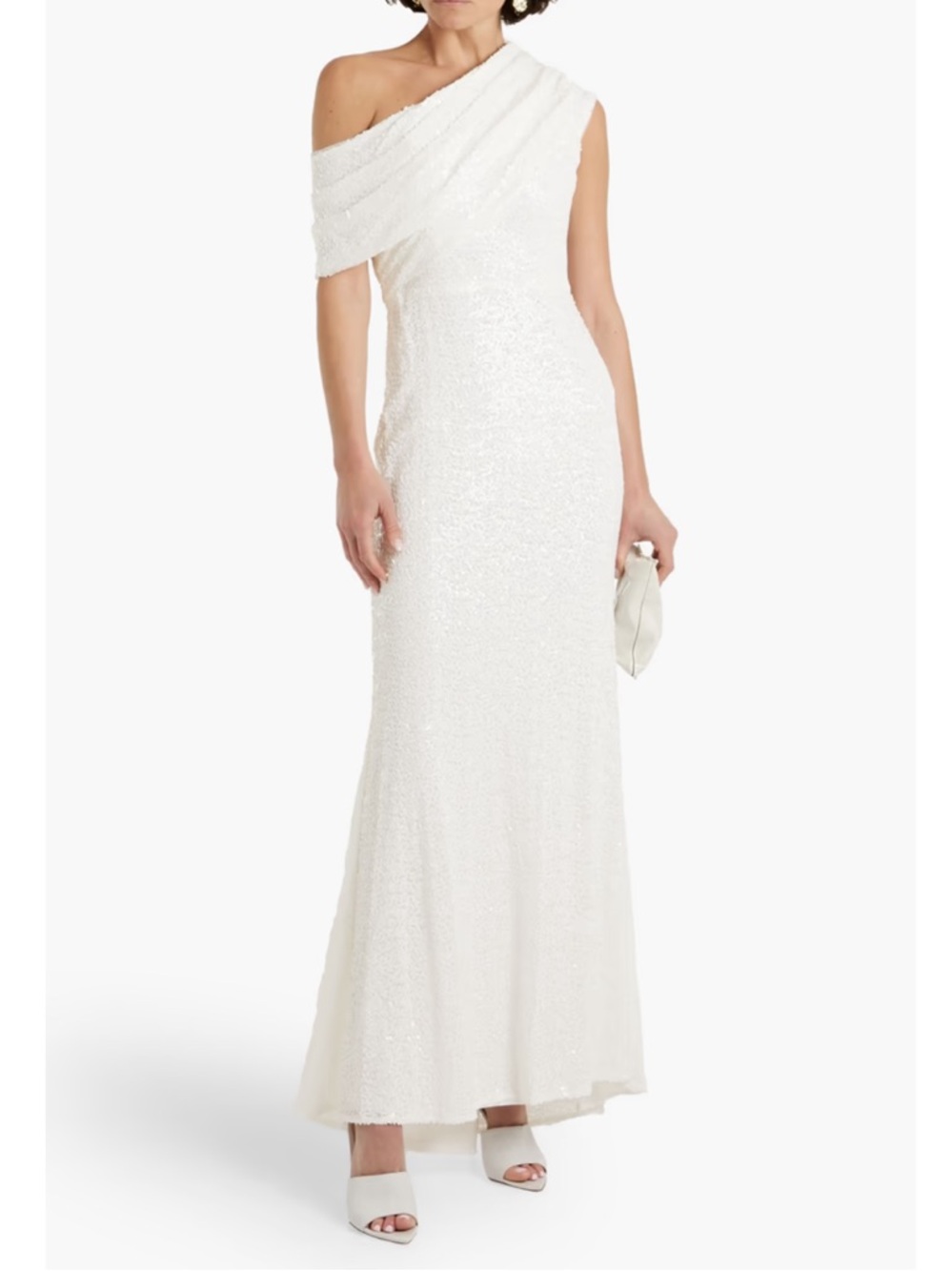 BADGLEY MISCHKA One-shoulder draped sequined tulle gown new nwt
